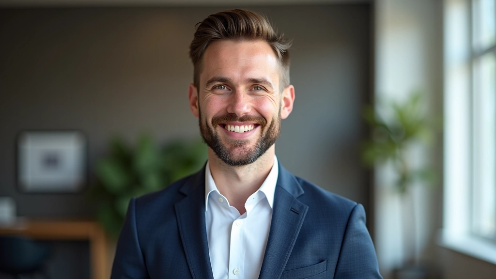 Muž v casual oblečení v moderní kanceláři, pohled ze strany