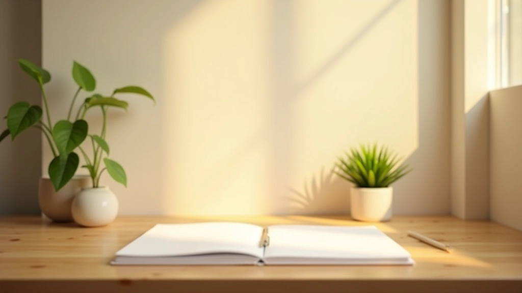 Motivační dekorace na stěně, poklidné pracovní prostředí, rostlina na stole
