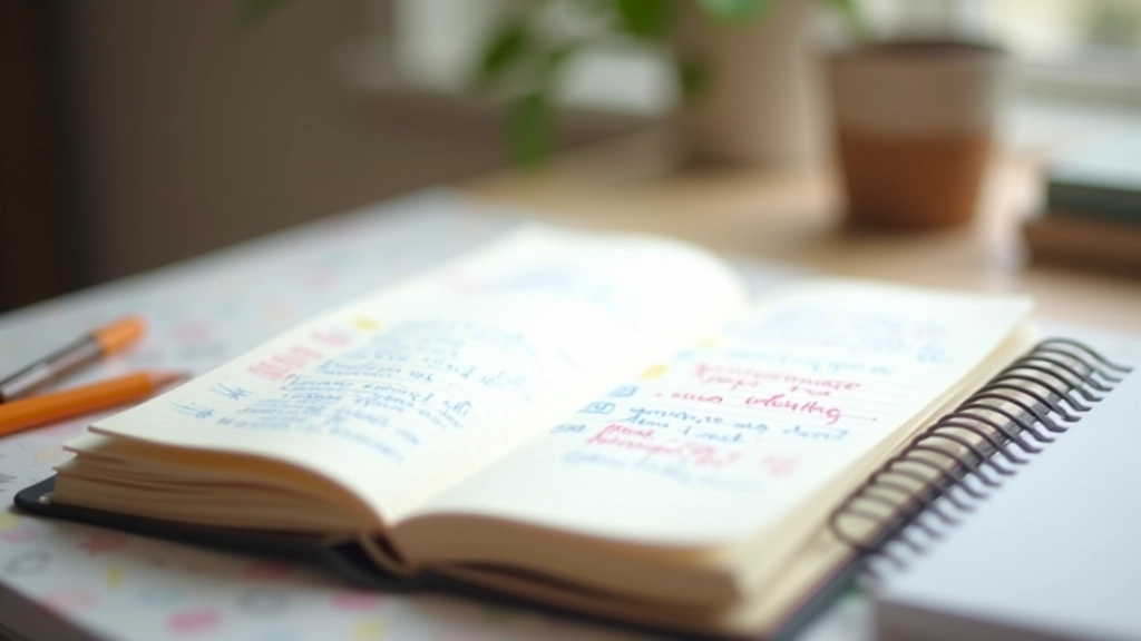 Otevřený deník s různobarevnými poznámkami a seznamy úkolů