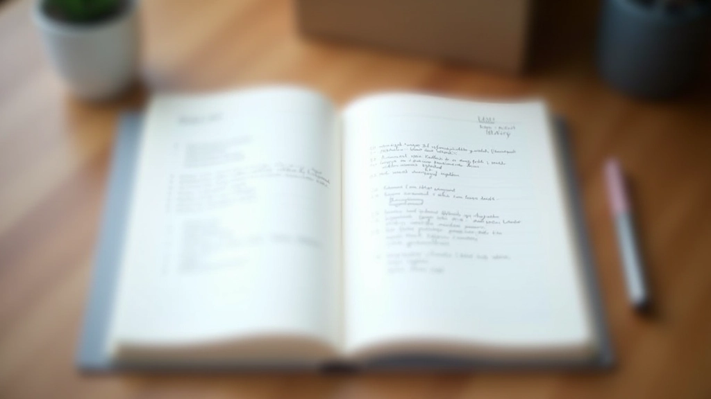 Papírový sešit s napsanými nápady a plánováním na dřevěném stole