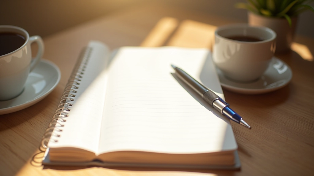 Zápisník s psacím perem na kancelářském stole, symbol zachycování nápadů