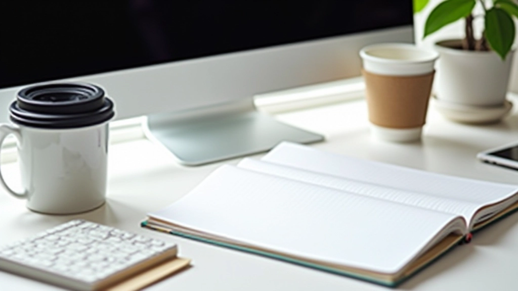 Workspace s počítačem a organizačními materiály, detail práce