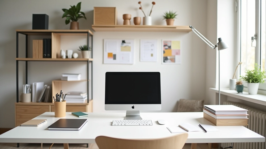 Organizovaný pracovní prostor s jasným systémem a minimalistickým designem